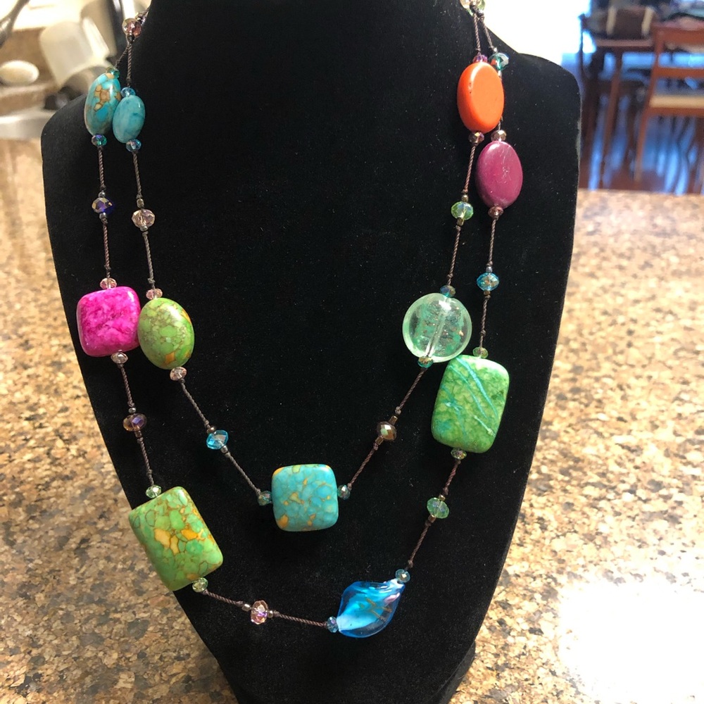 Premier Designs multi-color stone and glass bead necklace